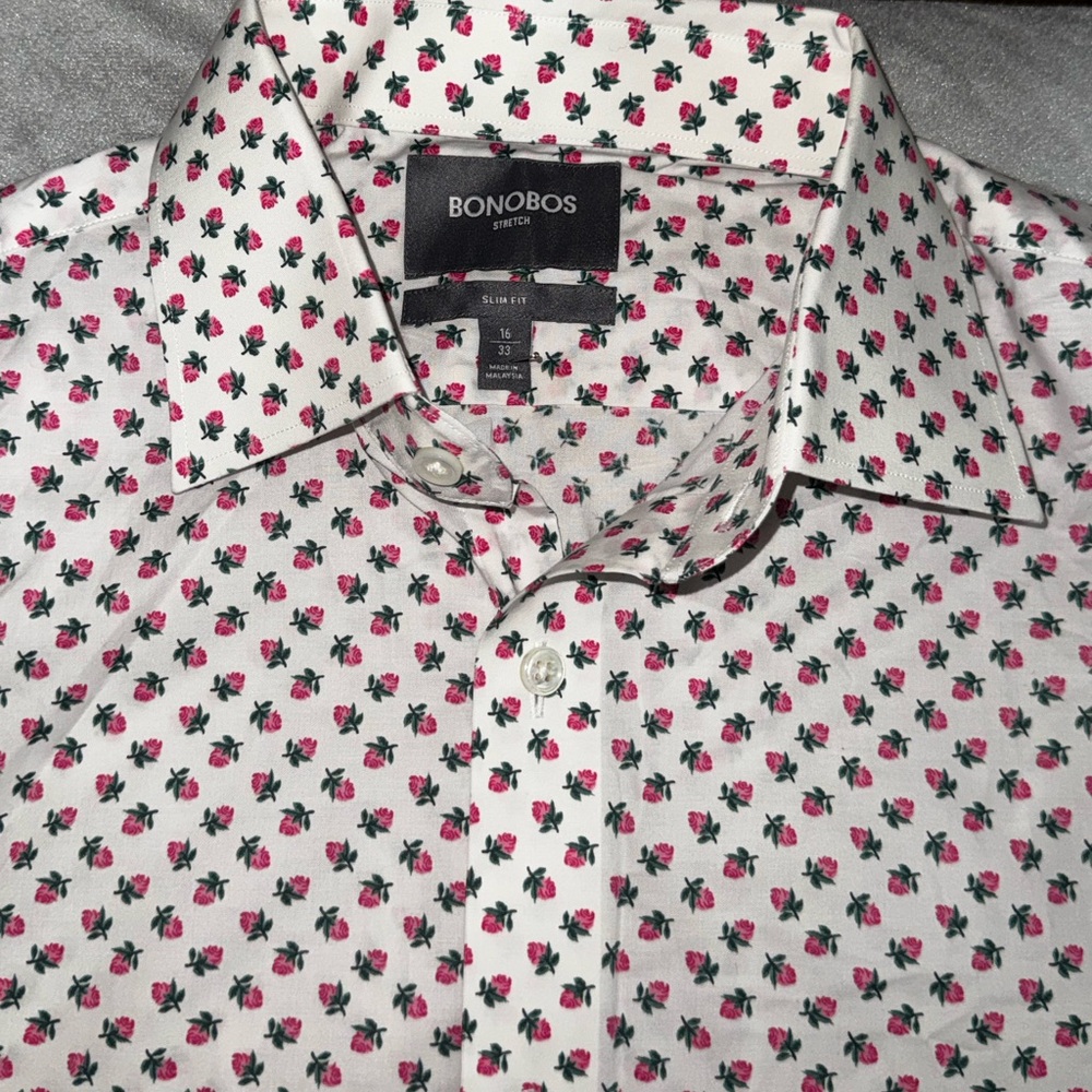 Bonobos I Men’s I Casual-Dress Shirt I Spread Collar I Pink Rose Print